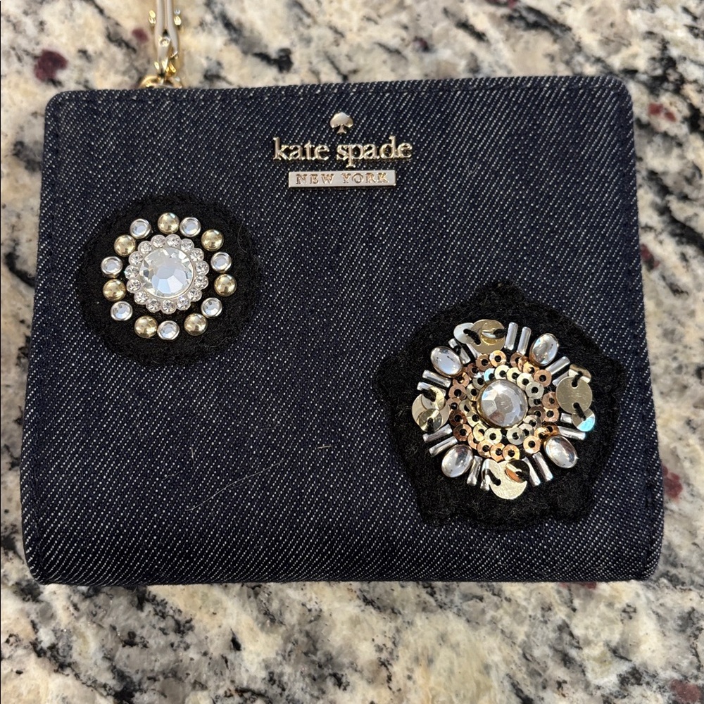 Kate Spade Cameron Street Adalyn dark denim jeweled zip wallet